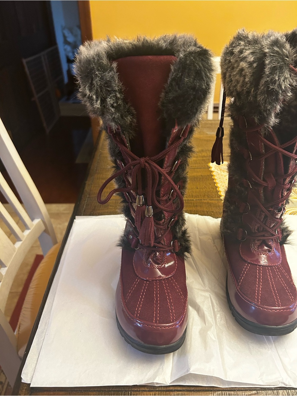 Sporto Women's Burgundy Lace-Up Faux Fur Winter Boots